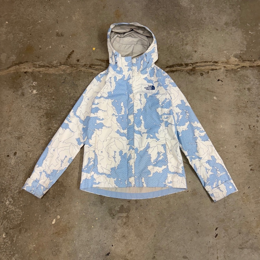 The North Face Womens XS DryVent Rain Jacket Blue White Map Print Hooded Shell